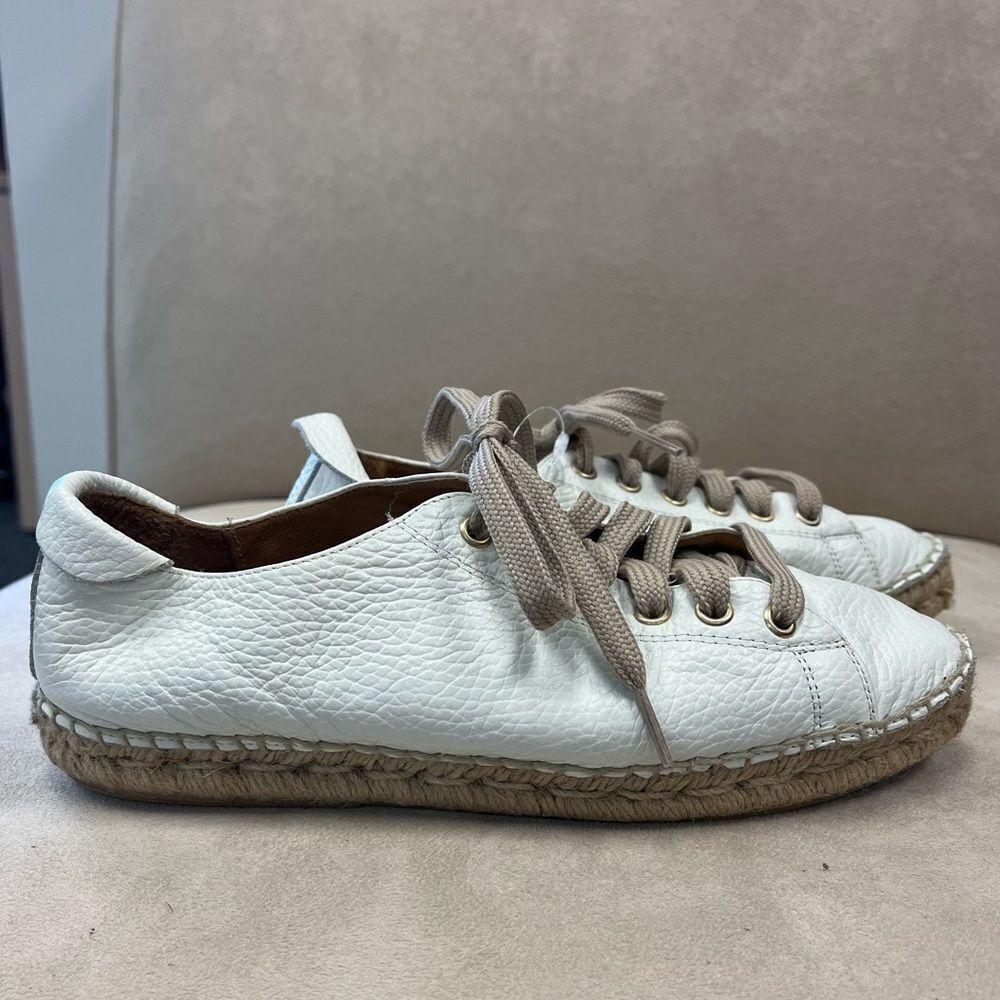 Maypol Anthropologie White Leather Espadrille Sneaker sz 39 or US 8 EUC